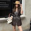 KOMPASU Women's Premium PU Leather Blazer Jacket