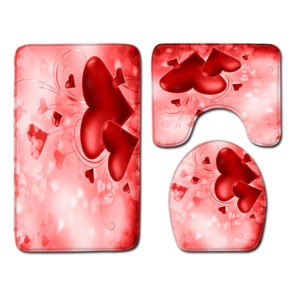 Romantic Valentine'S Day Bathroom Toilet Floor Mat 3-Piece Set