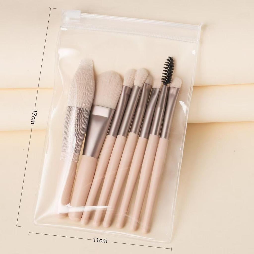 8-Piece Beginner Macaron Makeup Brush Set - Portable Mini Soft Bristles for Blush & Eyeshadow with Carrying Bag