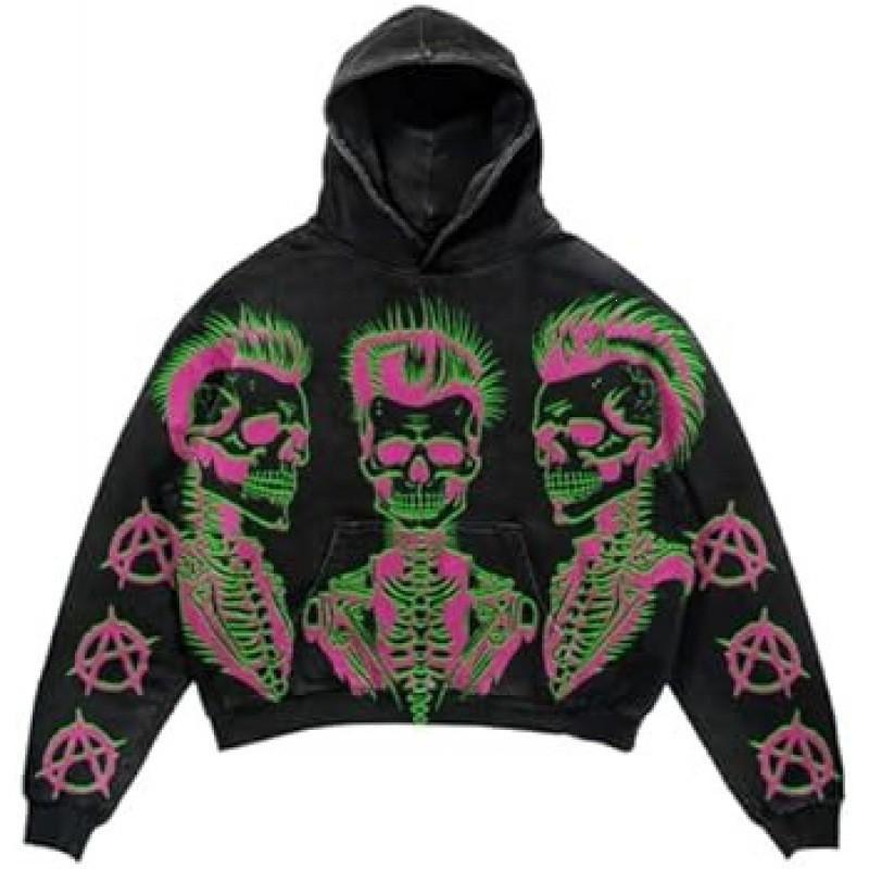 American Punk Skull 3D Print Cropped Hoodie Loose Fit Men Women Streetwear