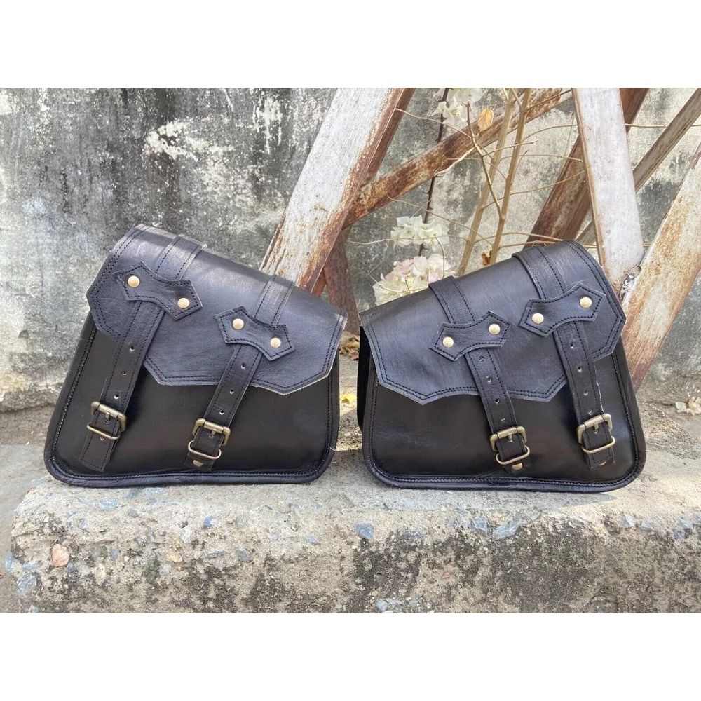 Седельные сумки, седельные кофры для мотоцикла, 3 сумки, боковая сумка, черная кожаная сумка