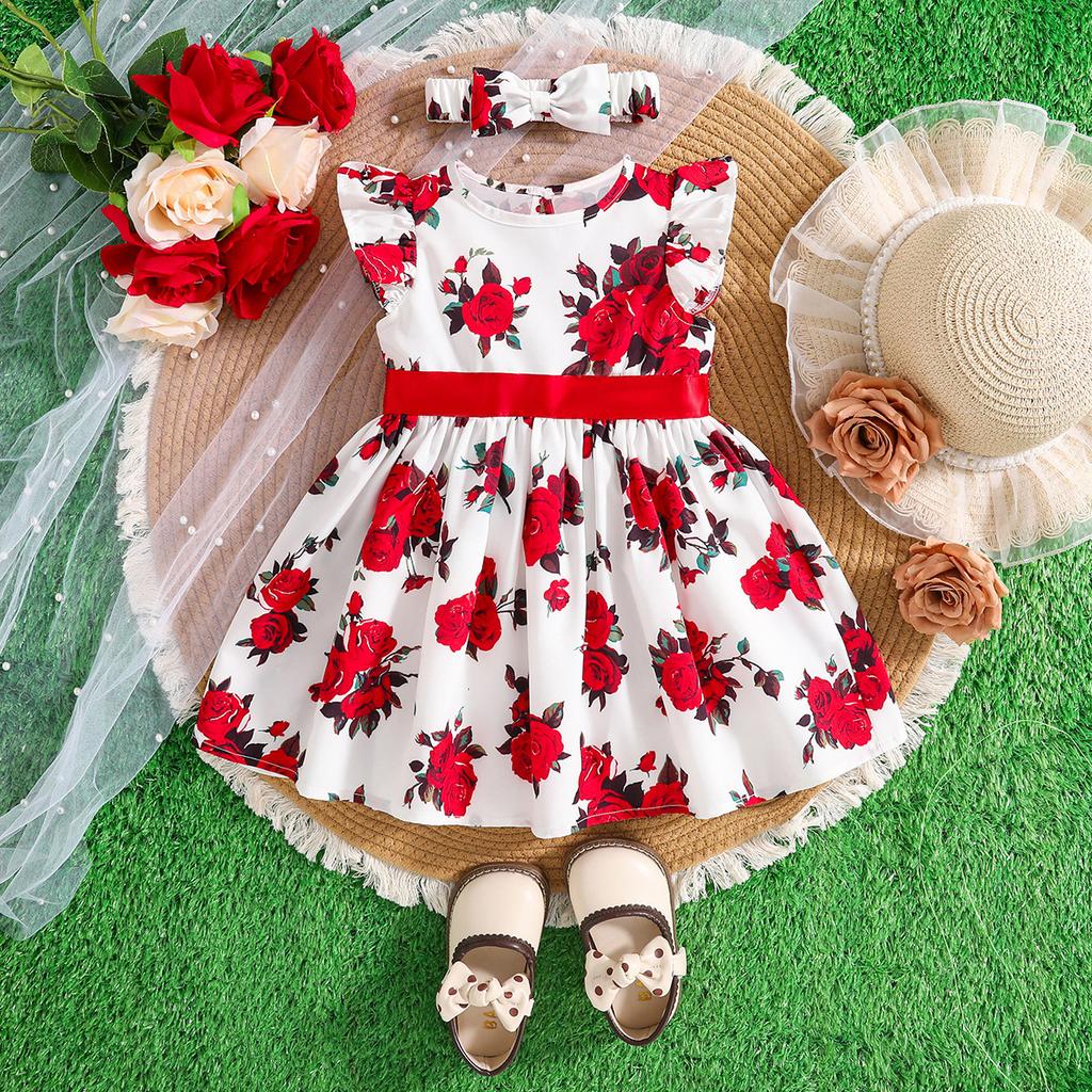 Girls Sweet Dress Summer Children Short Sleeve Princess Dress