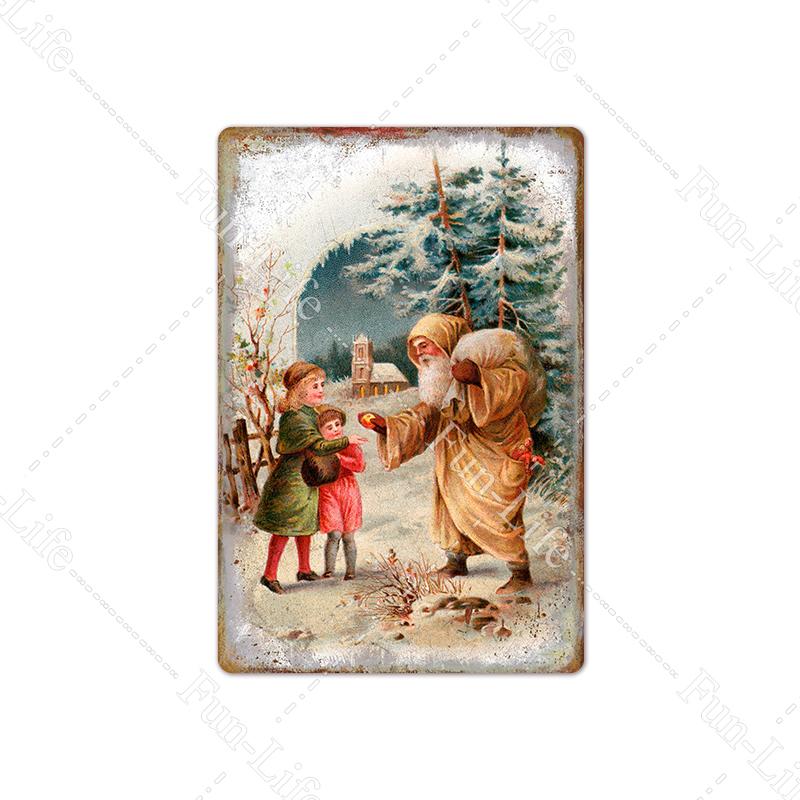 Рождественские металлические вывески, винтажный постер, жестяная вывеска, тарелка Санта-Клауса, ретро-налет, кафе-бар, паб, домашний декор, рождественская елка, подарок