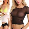 Sexy Womens Sheer Mesh See Through Short Sleeve Crop Tops Casual T Shirt