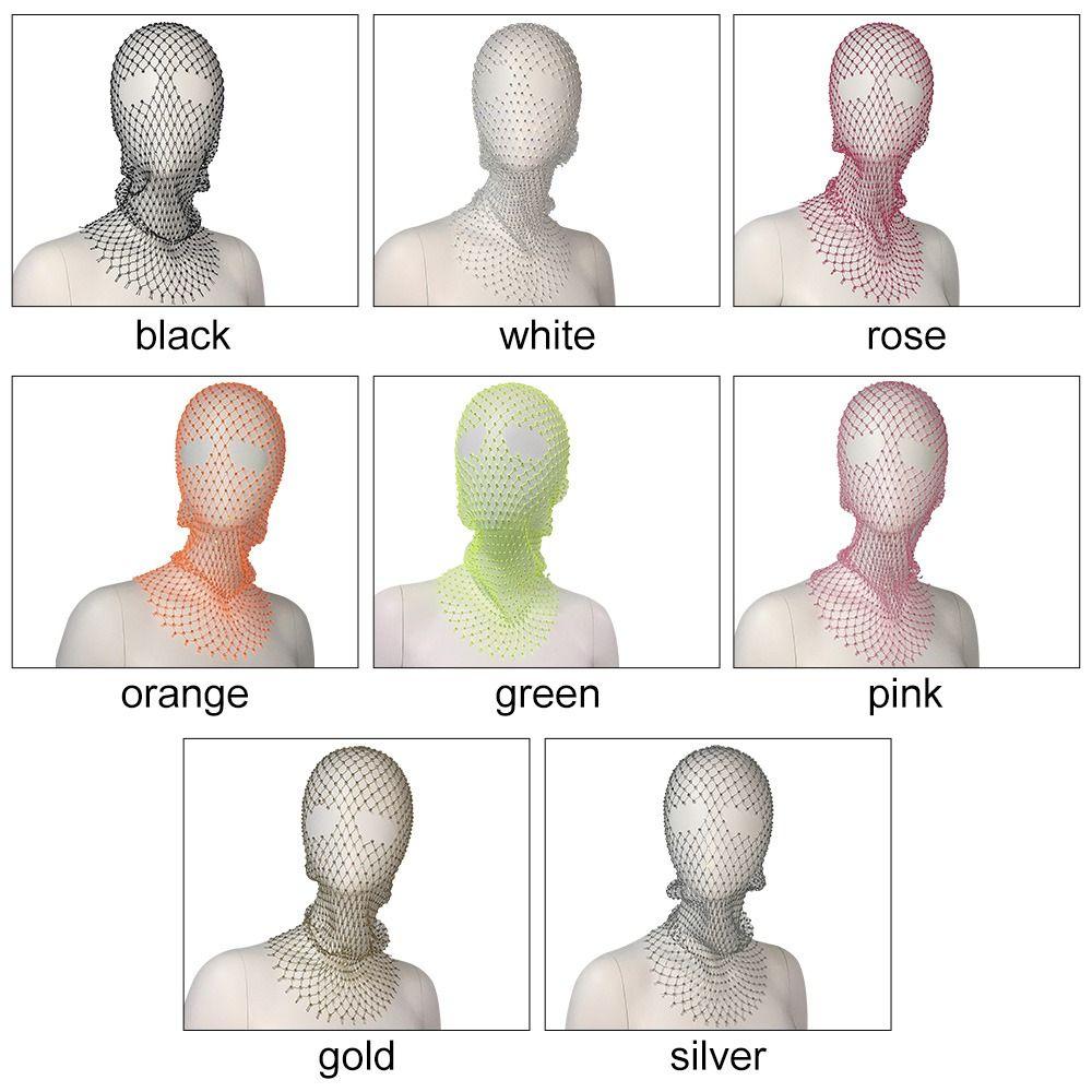 Balaclava Women Fishnet Headhood Cap Shining Diamond Headwrap Rhinestone Headcover Masked Head Mask