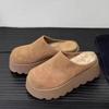 Женские туфли-мюли на платформе с открытой пяткой, замшевые туфли на плоской подошве, женская мода 2025 года, повседневные зимние теплые хлопковые тапочки, шлепанцы