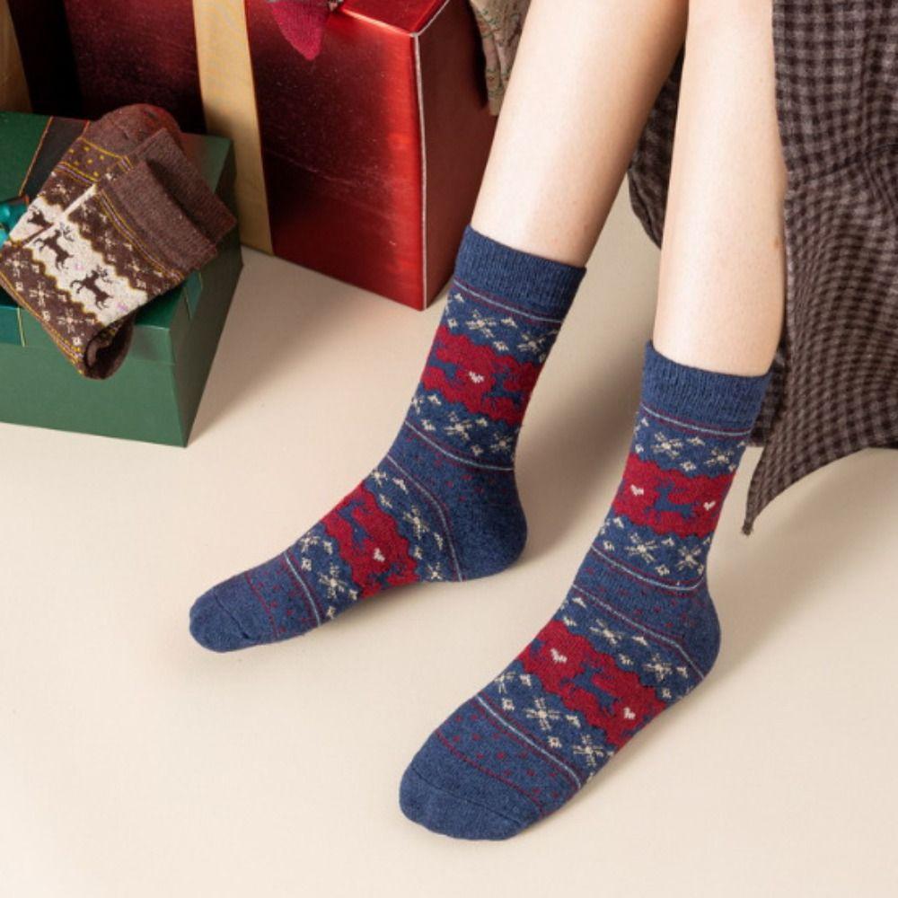 5 пар оригинальных шерстяных носков, хлопковые вязаные рождественские забавные носки, модные носки с Сантой, унисекс
