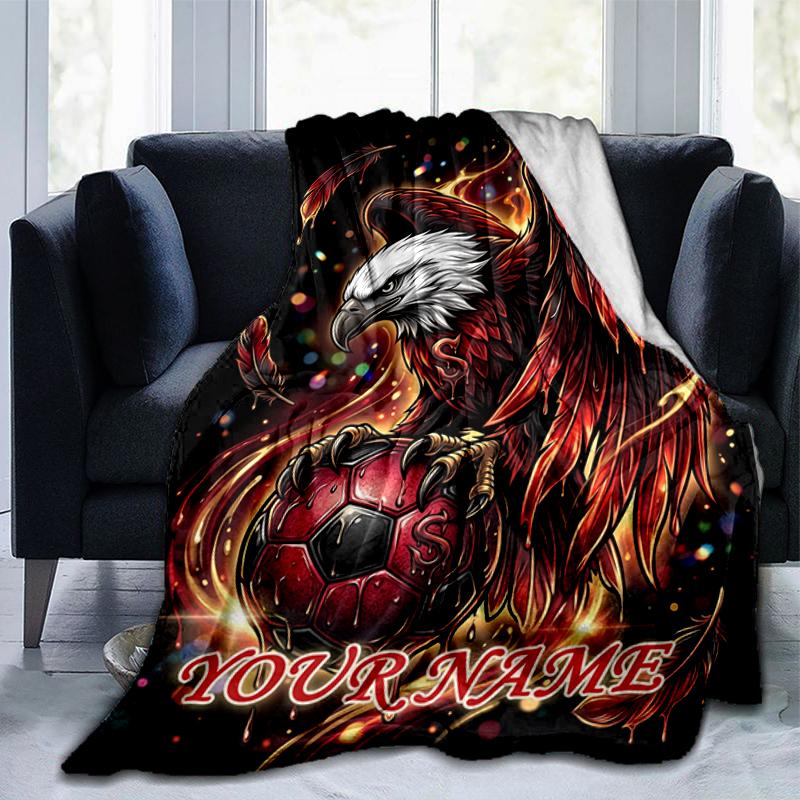 1PC Custom Name Eagle Soccer Ball Art flannel blanket versatile,all-season throw suitable for the living room,bedroom,camping,travel,and gift