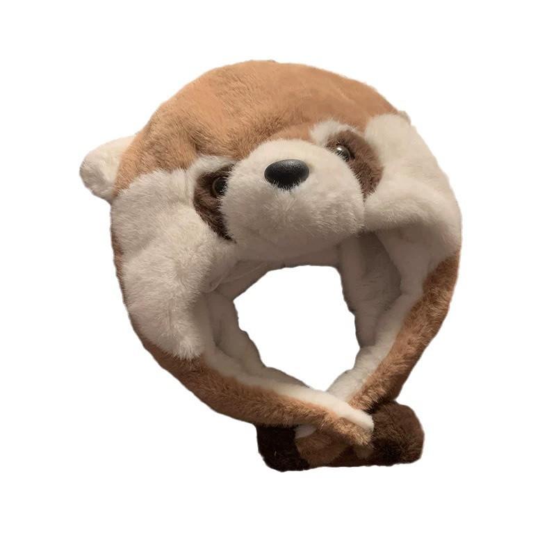 Winter Cute Cartoon Raccoon Plush Hat Female Cycling Thickened Ear Protection Hat Warm Lei Feng Hat North Cold Skiing