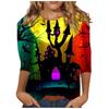 Женский осенний пуловер, модные повседневные футболки с круглым вырезом, 3D-принт на Хэллоуин, длинный рукав, тыквенная футболка для женщин