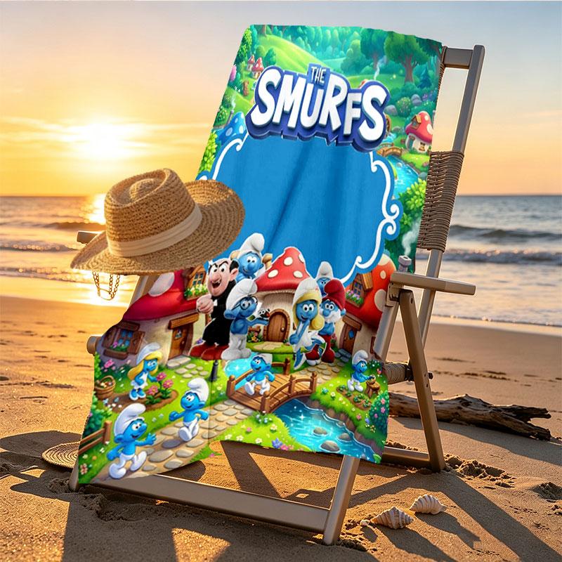 Blue Smurfs Print Beach Towel Design, Soft, Lightweight. for Home Bathroom, Spa, Pool, Yoga, Surfing, Camping, Gift for Family, Friend