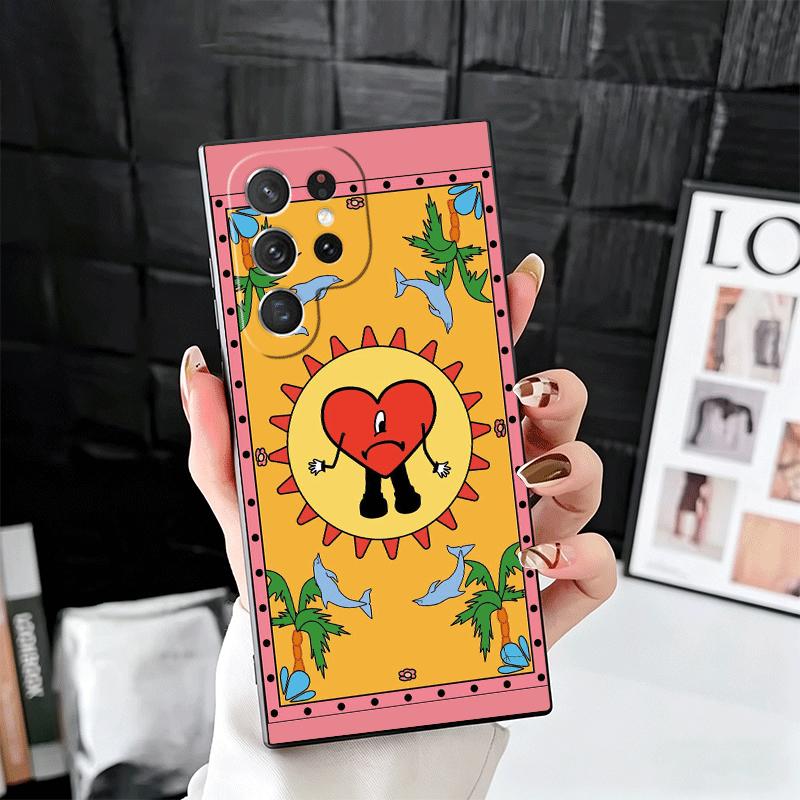 Bad Bunny Heart Soft Phone Case for Samsung Galaxy S26 S25 Edge S24 Ultra S23 Plus S22 S21 FE S20 Black Cover Back Shell