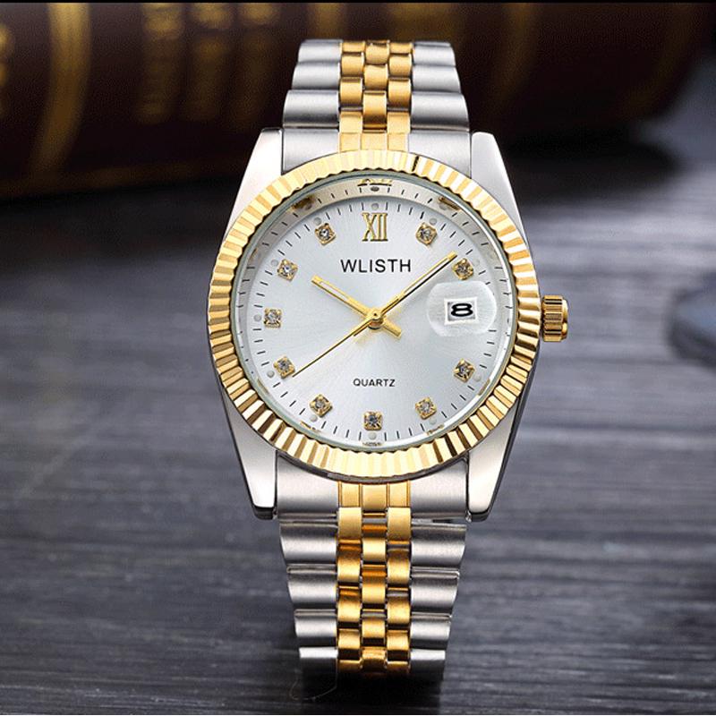 WLISTH Luxury Gold Watch Lady Men Lover Stainless Steel Quartz Waterproof Male Wristwatches for Men Analog Auto Date Clcok