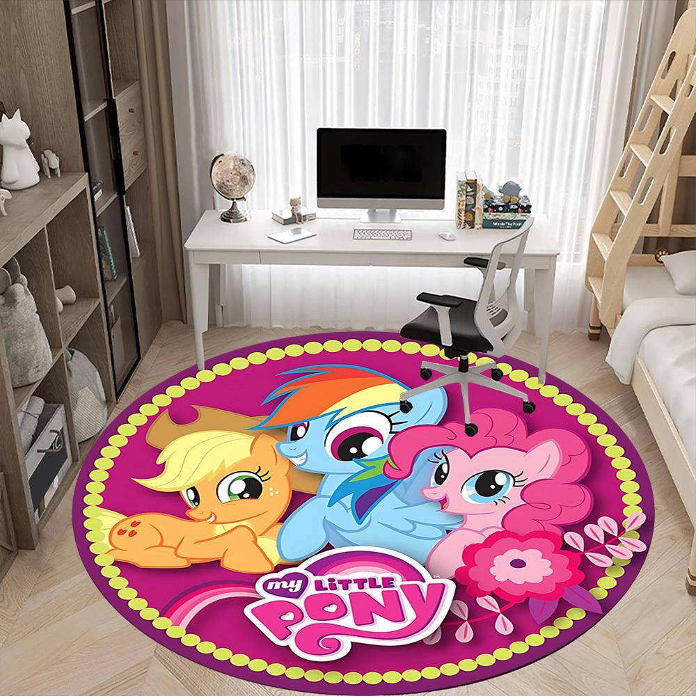 1 шт. Круглый коврик My Little Pony для офиса - Идеально подходит для декора офиса или кабинета, Машинная стирка, Нескользящая основа, Декоративный коврик для пола