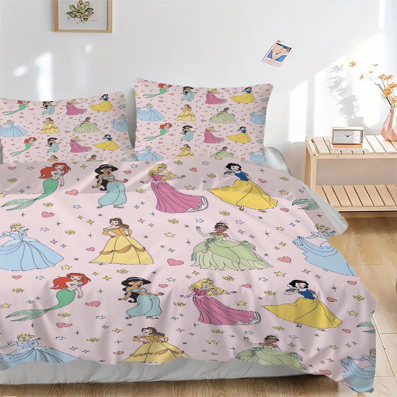 3pcs Disney Princesses Pattern Printed Quilt Set - Soft and Comfortable Quilt Cover for Bedroom, Guest Room and Dormitory Decorative Bedding Set