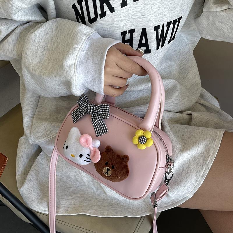 Korean Version of Cute Cartoon Doll Handbag Women's Bag 2025 Fashion Versatile Hand Small Square Bag Simple Shoulder Messenger Bag