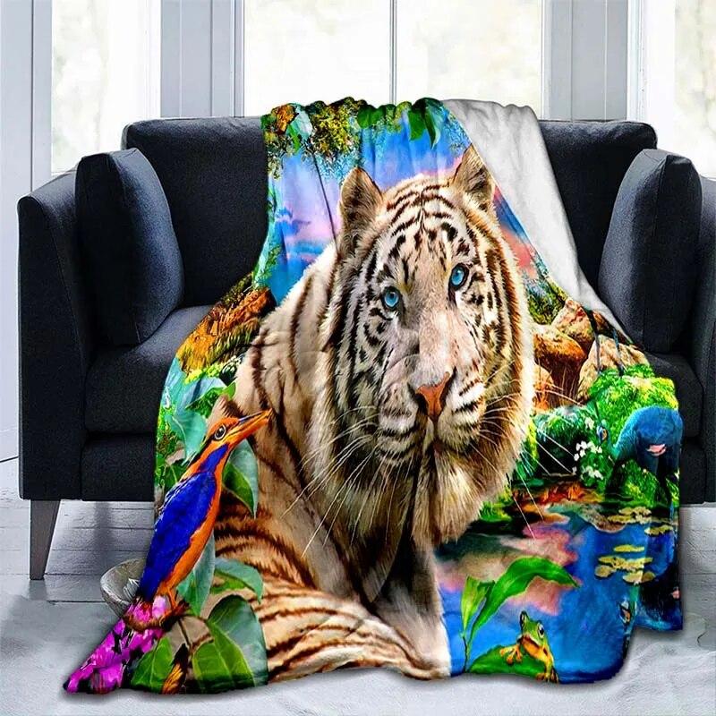 Фланелевое одеяло с рисунком тигра и животного, покрывало для дивана, мягкое теплое одеяло для взрослых, дорожное одеяло, охлаждающее одеяло