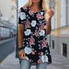 Plus Size Women Spring Hibiscus Flowers Printed Comfy Short Sleeve Round Collar T-shirt Casual Baggy Mid Length Tee Tops