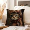 Vintage Art Cat Throw Pillow Cover, Elegant Renaissance Style Tabby Cat With Floral Scarf Decorative Cushion For Couch