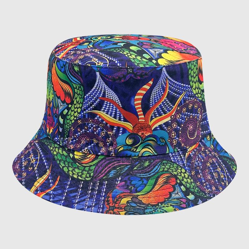 Tie Dye Fisherman Hat Uv Protection Assorted Colors Print Butterfly Cat Cap Leaf