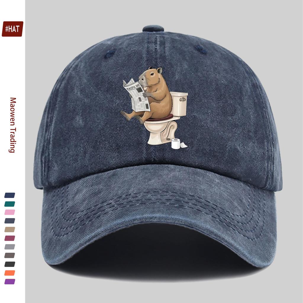 pc Capybara Toilet Illustration Baseball Cap with Reading Newspaper Print Cute Animal Design Comfortable Lightweight Trucker