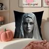 Creepy Mysterious Religious Horror Girl NNun Cushion Cover Pillowcase Short Plush Invisible zipper Room Sofa Cushion Cover