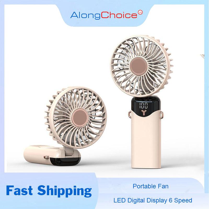 Мини-ручной USB-вентилятор Портативный бесшумный маленький вентилятор с интеллектуальным светодиодным цифровым дисплеем 6-скоростной складной перезаряжаемый вентилятор