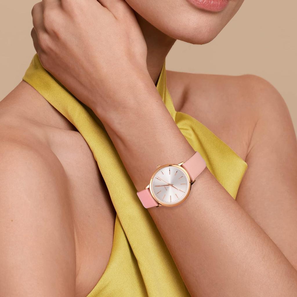 BUREI Women's Analog Quartz Watch Waterproof Fashion Leather Strap Casual Lightweight Stylish Gift (Pink)