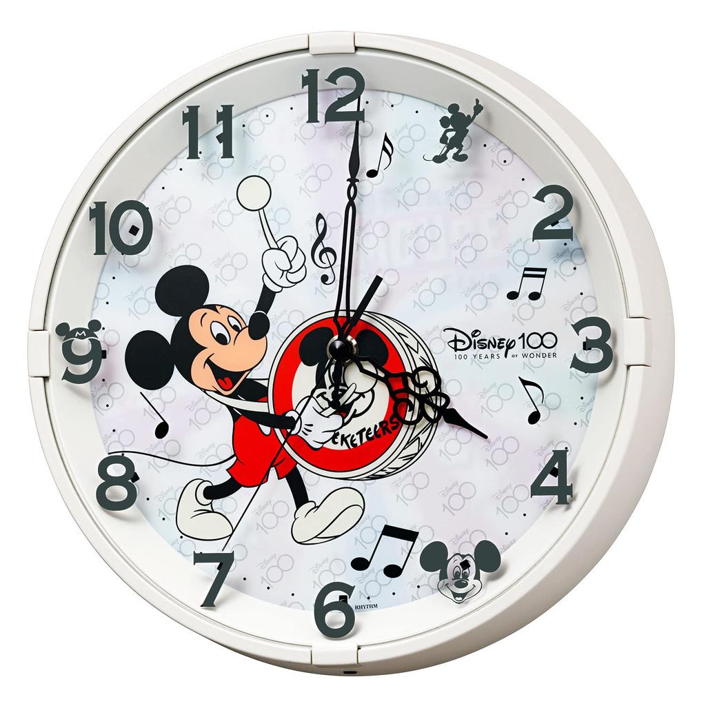 RHYTHM Disney 100th Anniversary Disney 100 Wall Clock Dial Changes When It Gets Dark Silent White 8MG817MC72 (Mickey Mouse) 28×5.2cm