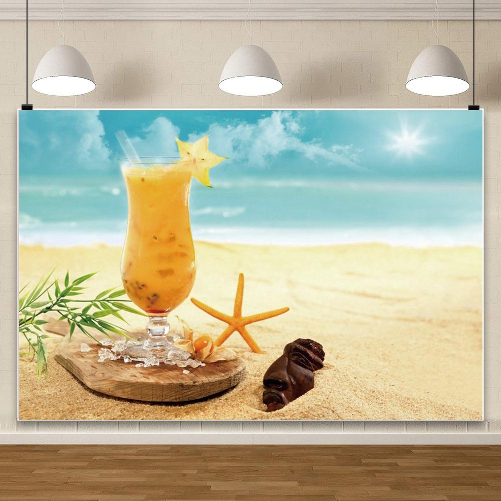 Tropical Beach Backdrop Decoration Seashell Starfish Summer Vacation For Pool Party Celebration Backgrounds For Photographs