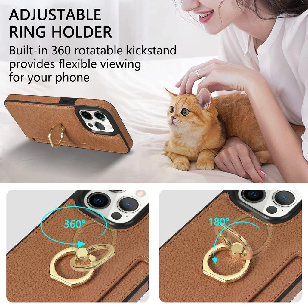 Кошелек-чехол для телефона с держателем для кольца и слотом для карт, кожаный, для IPhone 15 14 13 12 11 Pro Max XS XR X 7 8 Plus SE 2025, с подставкой, текстура личи