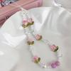 Colorful Floral Bead Phone Lanyard Pearls Wristlet Charm Strap Flower Phone Charm Strap Portable Chain for Smartphones