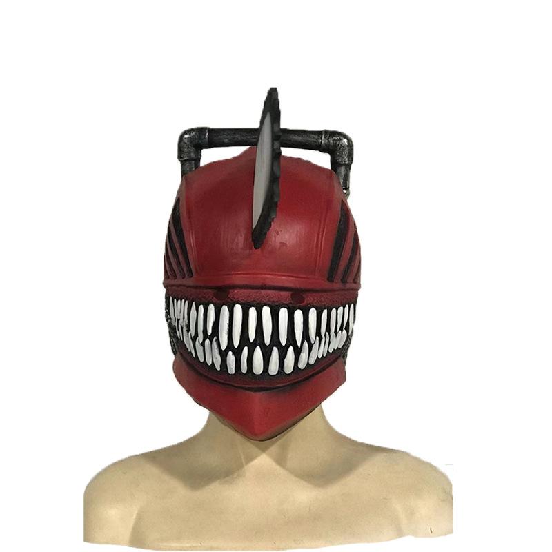 Anime Chainsaw Man-themed Chainsaw Man headgear, a terrifying and frightening chainsaw mask with blood flowing, a spooky prop for haunted houses
