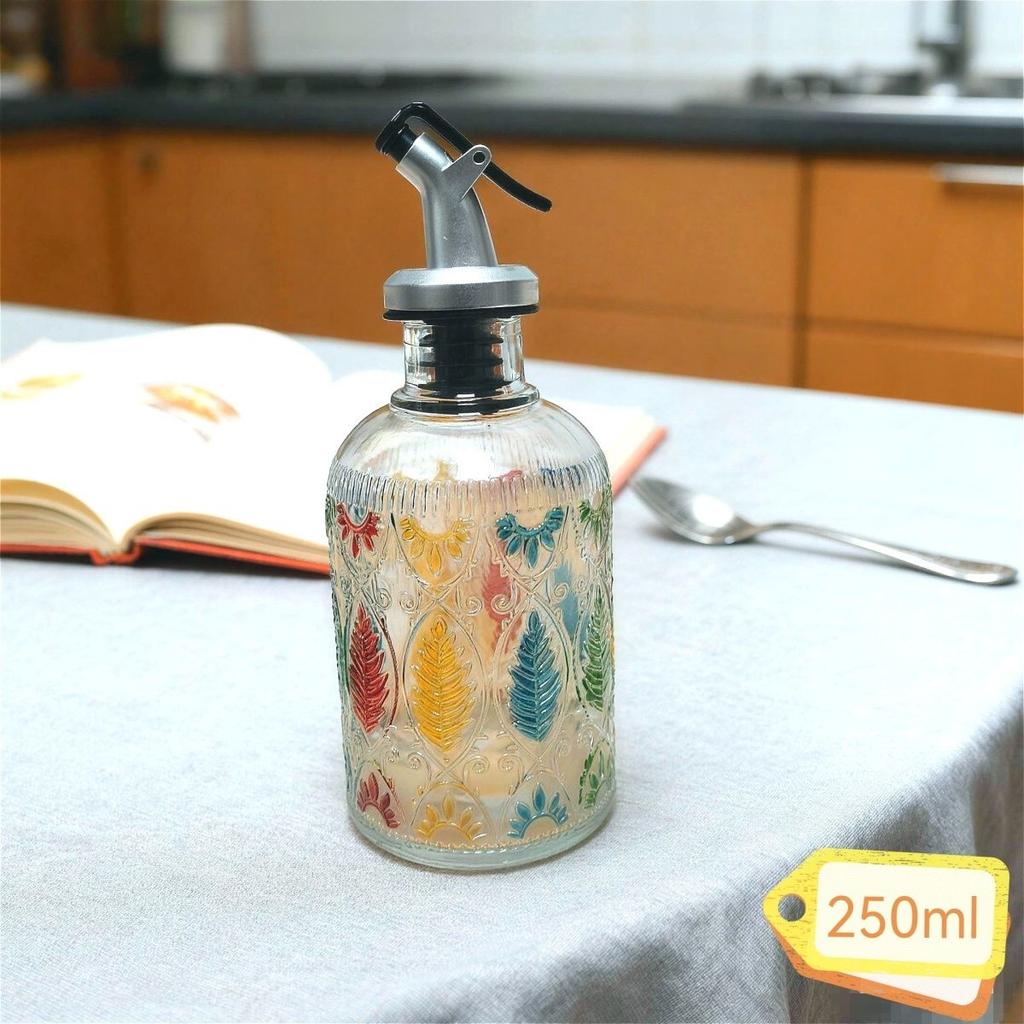 Новая Классическая Домашняя Бутылка для Масла 250 мл Уксус Кунжутное Масло Приправа Стеклянная Пищевая Круглая с Рельефом Листьев Кухонные Инструменты для Приправ