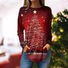Женская свободная футболка с круглым вырезом и рождественским принтом, длинный рукав, топы, пуловер