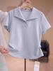 Plus Size Women's Turn-Down Collar Waist-Gathering Solid Short Sleeve T-Shirt - Korean Chic Slimming Top
