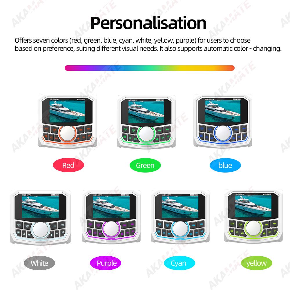 Boat Stereo MP5 Radio Bluetooth FM AM RDS EQ Waterproof IPX5 AUX Square White Universal Marine Media Player for RV UTV ATV SPA