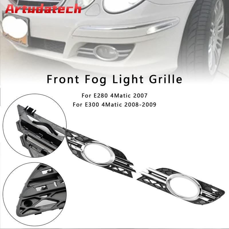 Artudatech Front Fog Light Grill Chrome Trim Cover Set Fit Mercedes-Benz E-CLASS W211 2007 2008 2009 Car Accessories