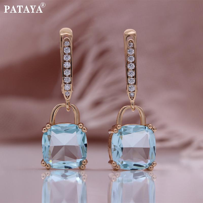 PATAYA Итальянские серьги светло-голубого цвета с искусственным цирконом цвета розового золота