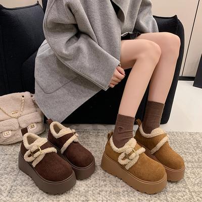 Женские зимние теплые флисовые сноубутсы на шнуровке, легкие на массивной подошве, нескользящие, повседневные спортивные хлопковые ботинки, мохнатые лоферы