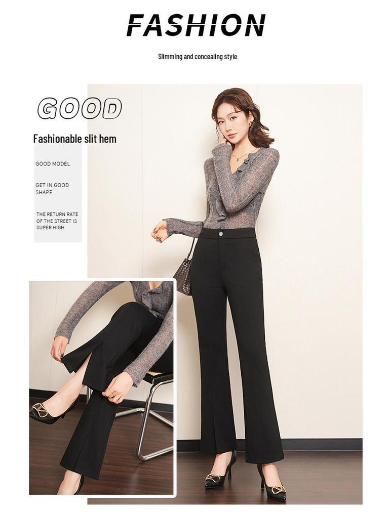 2026 Spring Bestseller Women's Slimming Black Split Flared Pants