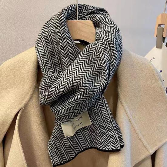 Winter Scarf Thickened Knitted Color Matching Printed Elastic Stay Warm Anti-shrink Lady School Outdoor Scarf Clothes Accessories