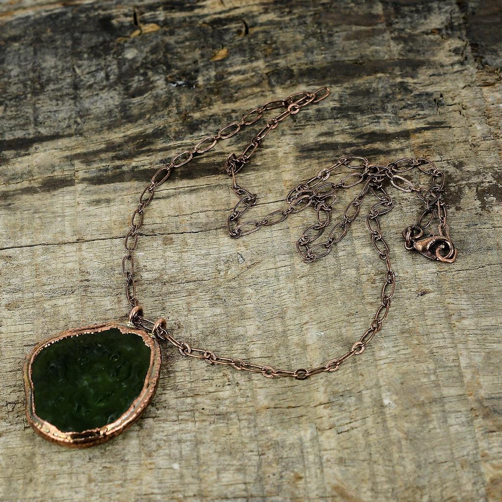 Moldavite Pendant Electroformed Copper Pendant Natural Gemstone Pendant Copper Jewelry Gift For Mom Electroformed Jewelry Handmade Pendant