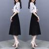 Women's Temperament Cold and Windy Two-piece Suit Skirt Mid-length Chiffon Dress Female Round Neck Short-sleeved Shirt Sweet