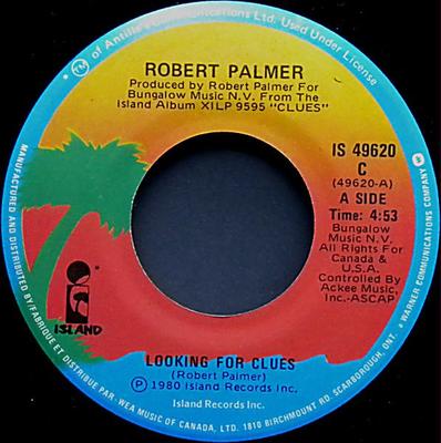 7-дюймовая пластинка ROBERT PALMER Looking For Clues IS49620 Island Records 1980 Канада Рок Б/у