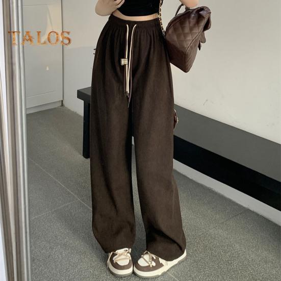 Женские брюки с эластичной резинкой и высокой талией, регулируемые длинные брюки с завязками, однотонные прямые широкие повседневные брюки для повседневной носки