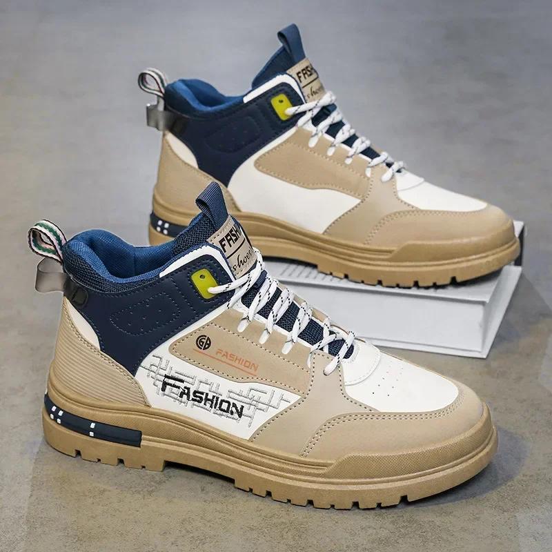 Модные мужские ботинки осень/зима новые уличные спортивные сапоги рыцарские сапоги на толстой подошве мужские высокие хлопковые сапоги на толстой подошве нескользящие теплые зимние сапоги