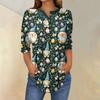 Women's 3/4 Sleeve Easter Egg Bunny Print Button Collar Fashion Casual Top