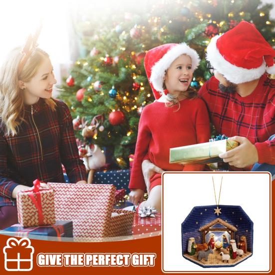 Набор для изготовления рождественского украшения «Сцена Рождества» с LED-подсветкой, подходит для начинающих, рождественское украшение, легко повесить, праздничное украшение для елки и дома