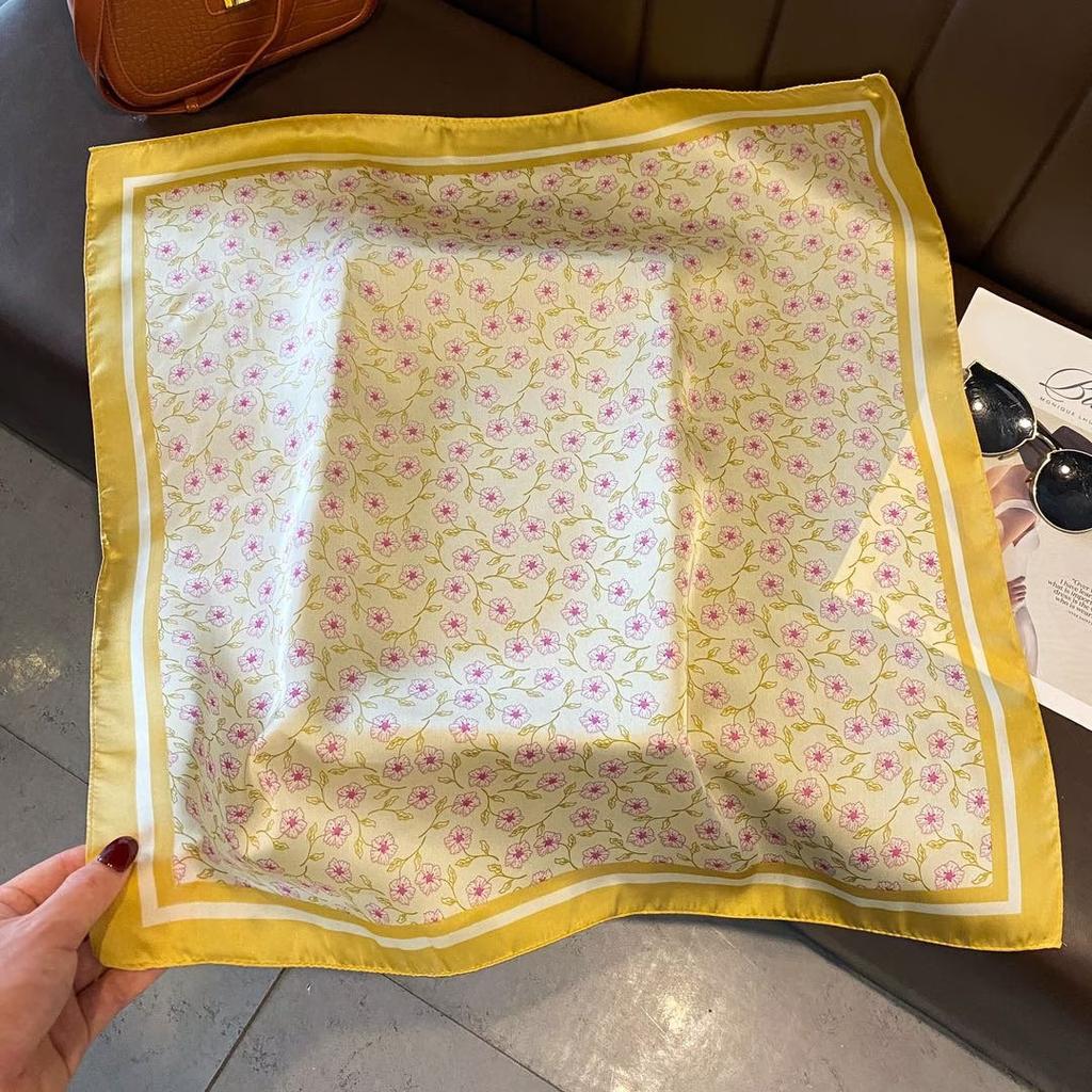 Summer French Orange Floral Printed Square Scarf Women's Versatile Suit Shirt Scarf Silk Scarf Headband Thin Scarf